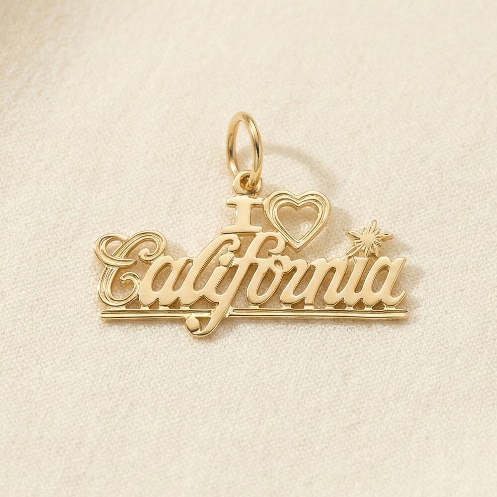 Vintage 14k Yellow Gold I Love California Script Charm Pendant 1980s